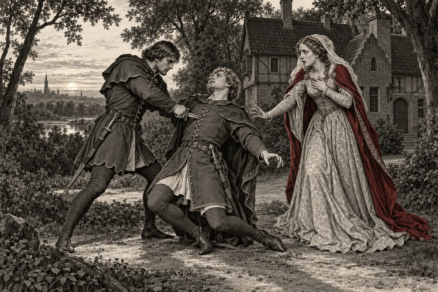 Bij het jachthuis op de Vogelesang steekt Reinout Deodaat neer. Deodaat zakt ineen terwijl Madzy vlak naast hem geschokt toekijkt.